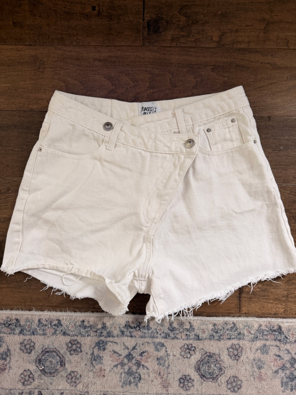 Women's White Denim Cross Over Shorts